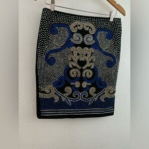 Banjul Royal Beaded black skirt with blue silver  gold embellishments size L